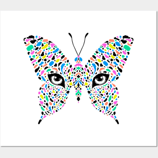 Butterfly with colorful leopard print Posters and Art